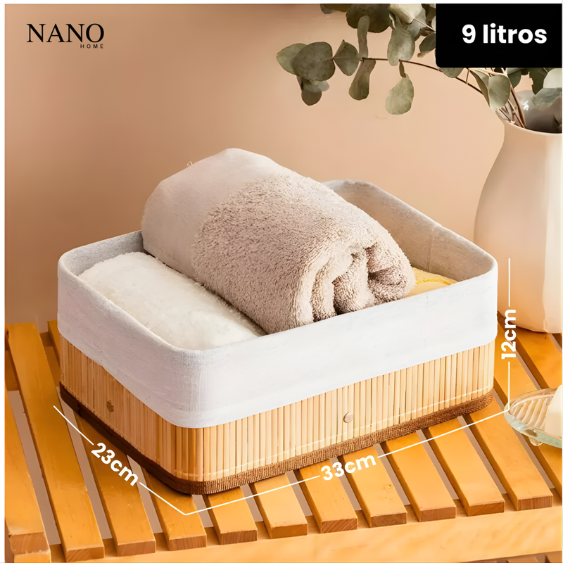 Kit 3 Cestos Organizadores de Bambu com Forro