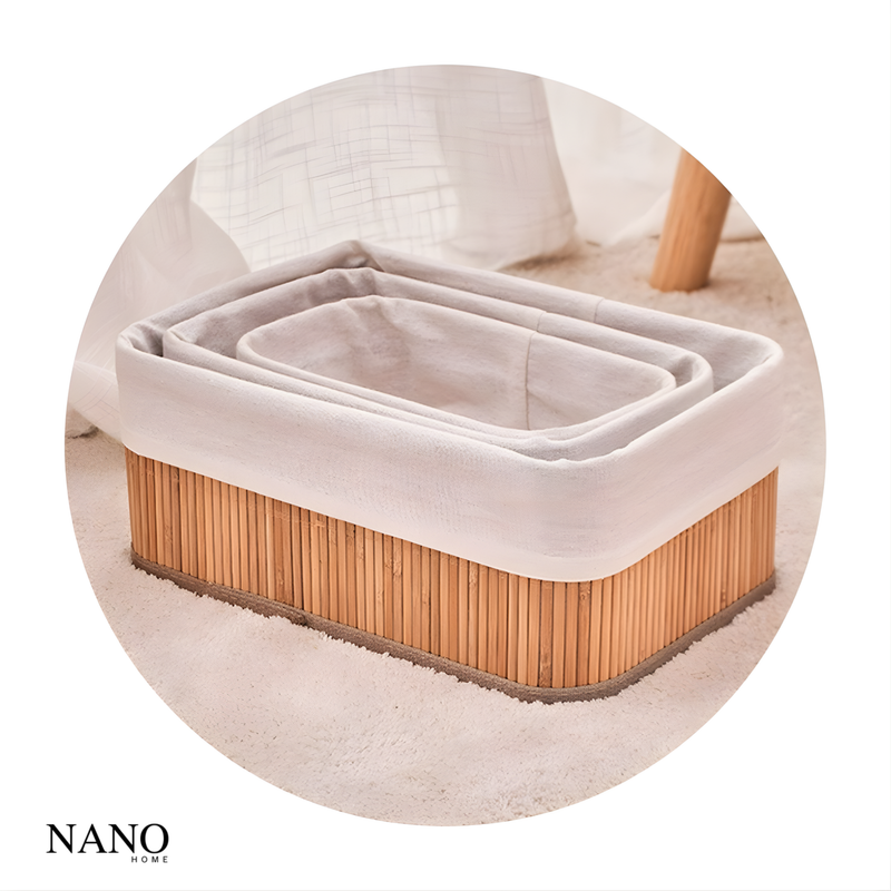 Kit 3 Cestos Organizadores de Bambu com Forro