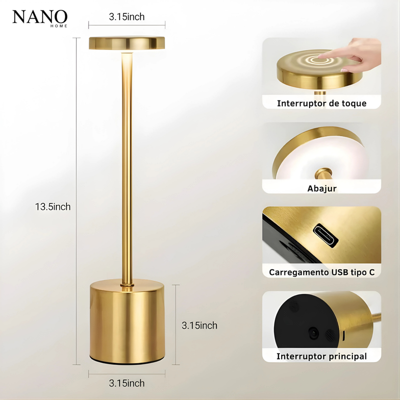 Luminária de Mesa Recarregável LED Moderna