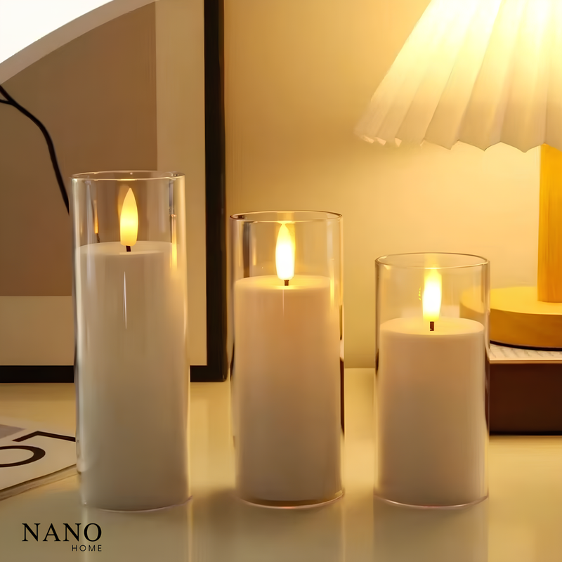 Trio de Velas LED com Castiçal – Decoração Sofisticada e Aconchegante