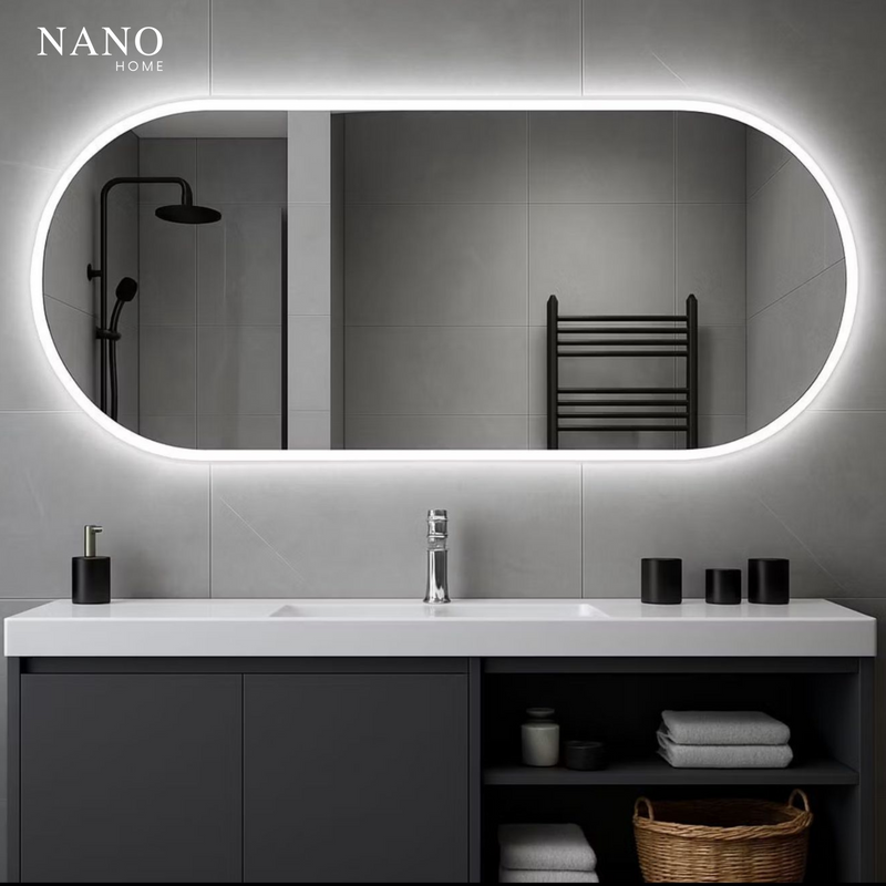 Espelho Oval de Parede com LED – Sofisticação e Iluminação Inteligente para Banheiro, Sala e Quarto