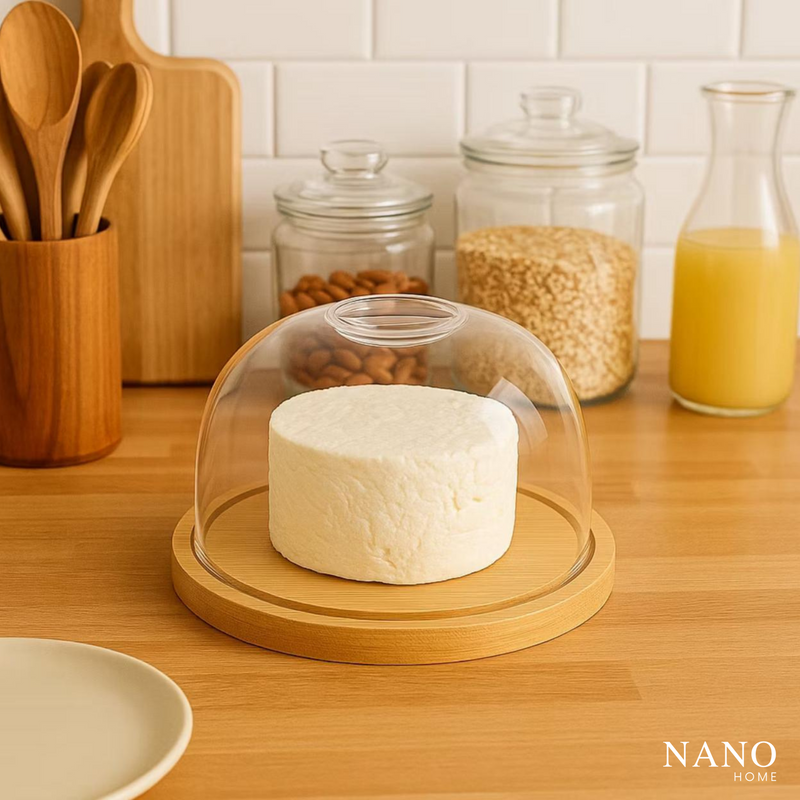 Porta Queijo e Frios em Bambu com Tampa Acrílico – Conserva, Protege e Decora Sua Mesa