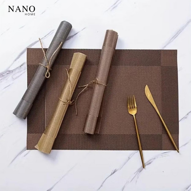 Kit Jogo Americano em PVC Metalizado – Elegância e Praticidade para 4 ou 6 Lugares