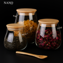 Kit 3 Potes Premium de Vidro Borossilicato com Tampa e Colher de Bambu