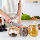 Kit 3 Potes Premium de Vidro Borossilicato com Tampa e Colher de Bambu