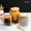 Kit 3 Potes Premium de Vidro Borossilicato com Tampa e Colher de Bambu