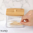 Kit Organizador Algodão e Cotonetes Acrílico Tampa de Bambú