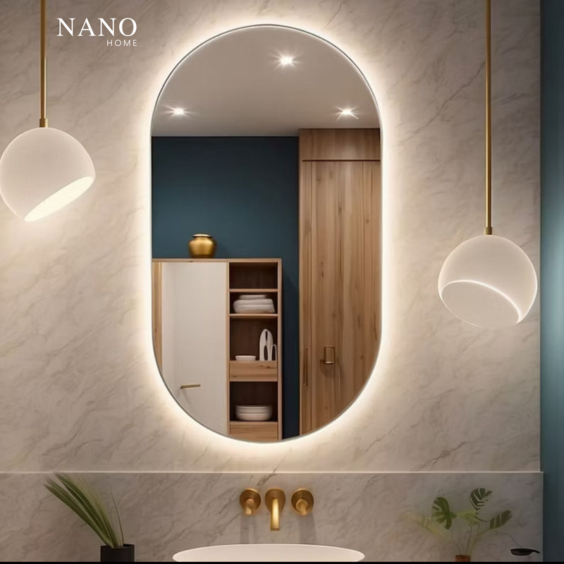 Espelho Oval de Parede com LED – Sofisticação e Iluminação Inteligente para Banheiro, Sala e Quarto
