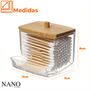 Kit Organizador Algodão e Cotonetes Acrílico Tampa de Bambú