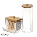 Kit Organizador Algodão e Cotonetes Acrílico Tampa de Bambú