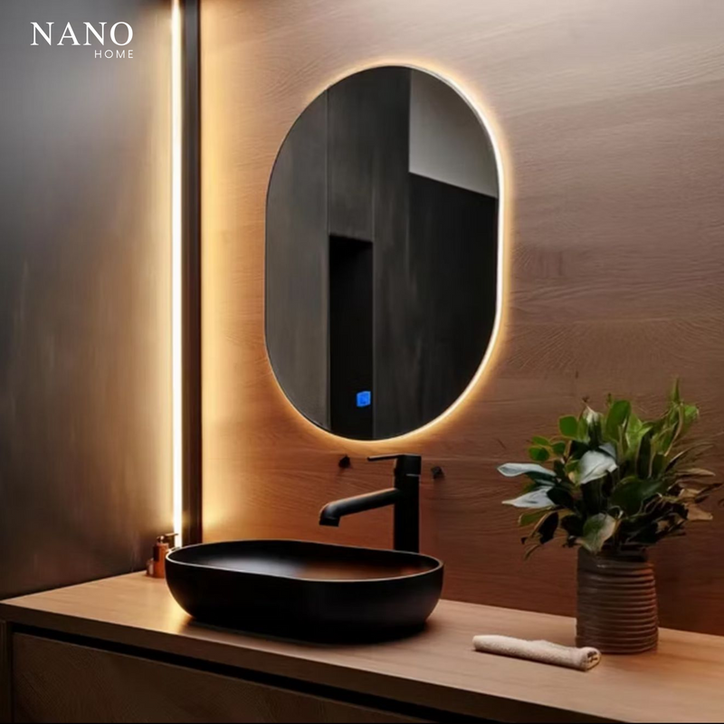 Espelho Oval de Parede com LED – Sofisticação e Iluminação Inteligente para Banheiro, Sala e Quarto