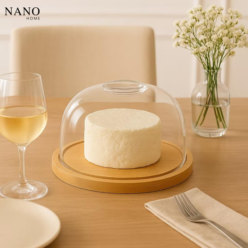 Porta Queijo e Frios em Bambu com Tampa Acrílico – Conserva, Protege e Decora Sua Mesa