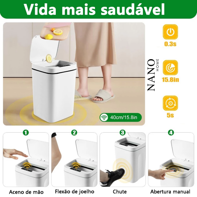 🗑️ Lixeira Automática com Sensor Inteligente – 16L para Banheiro, Cozinha e Escritório