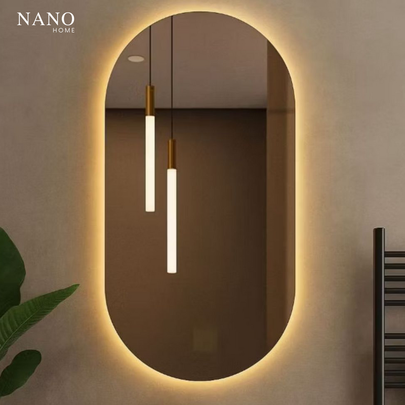 Espelho Oval de Parede com LED – Sofisticação e Iluminação Inteligente para Banheiro, Sala e Quarto