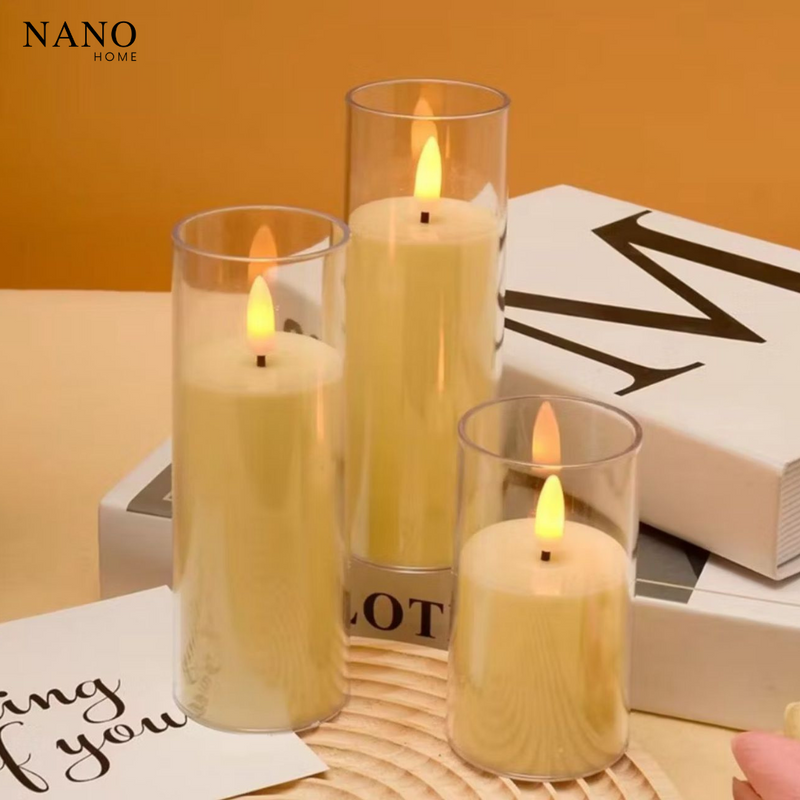 Trio de Velas LED com Castiçal – Decoração Sofisticada e Aconchegante