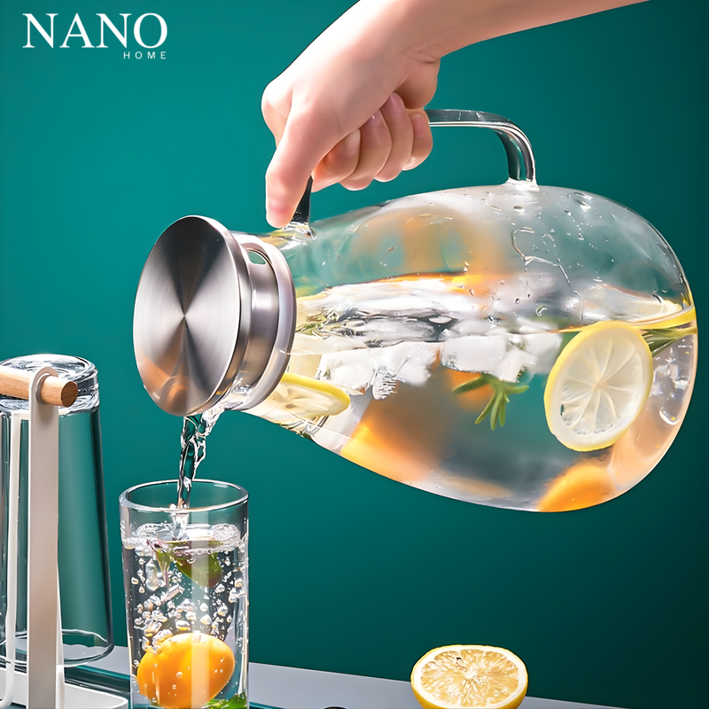 Jarra de Vidro Borossilicato 2,2L com Tampa de Inox