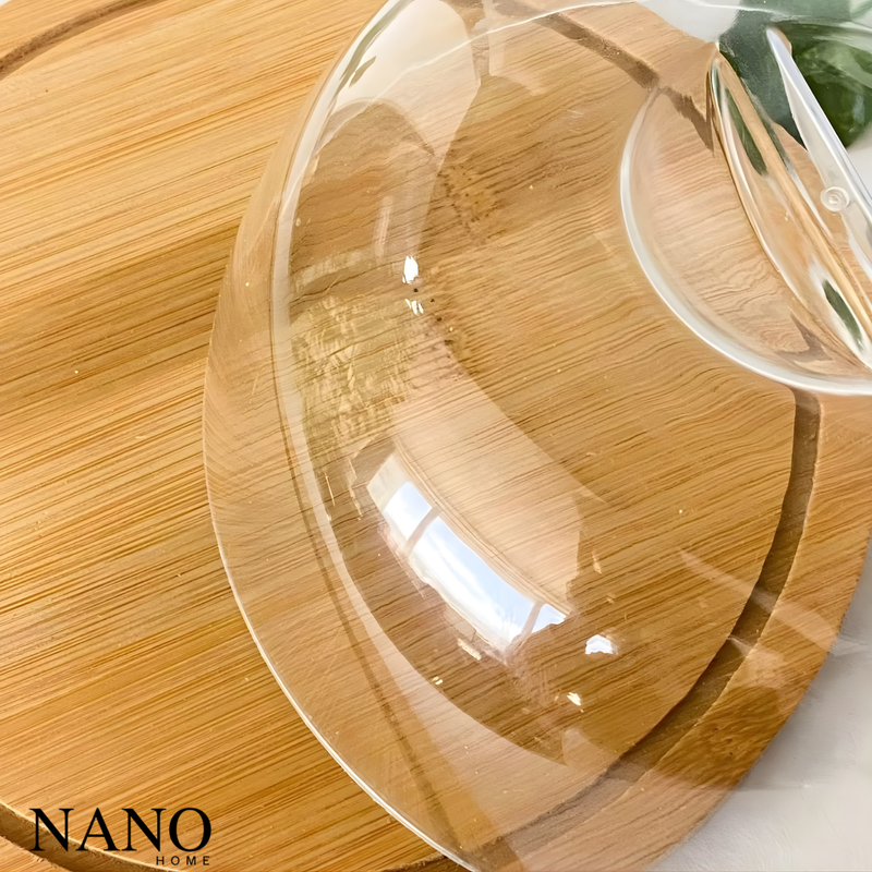 Porta Queijo com Tampa de Acrílico e Base em Bambu