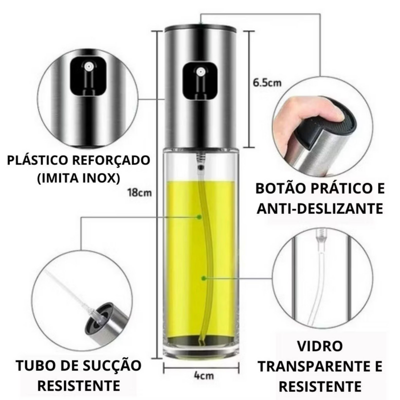 Kit 3 Sprays Borrifador de Vidro – Azeite, Vinagre e Essenciais de Cozinha