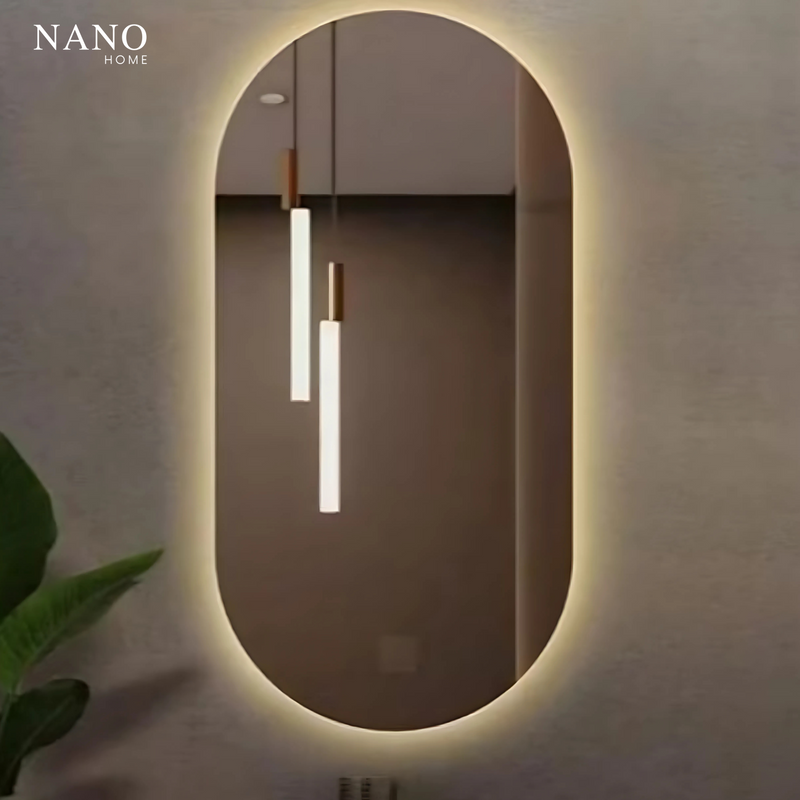 Espelho Oval de Parede com LED – Sofisticação e Iluminação Inteligente para Banheiro, Sala e Quarto