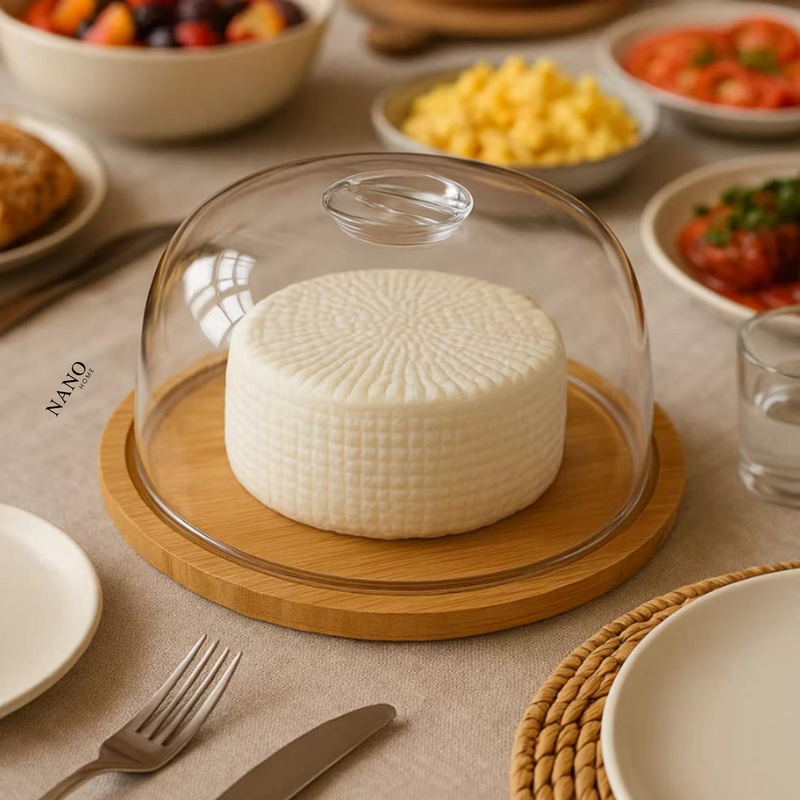 Porta Queijo e Frios em Bambu com Tampa Acrílico – Conserva, Protege e Decora Sua Mesa