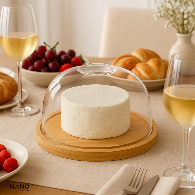 Porta Queijo e Frios em Bambu com Tampa Acrílico – Conserva, Protege e Decora Sua Mesa