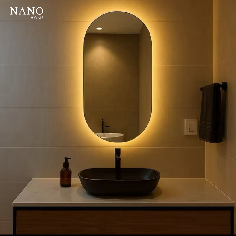 Espelho Oval de Parede com LED – Sofisticação e Iluminação Inteligente para Banheiro, Sala e Quarto