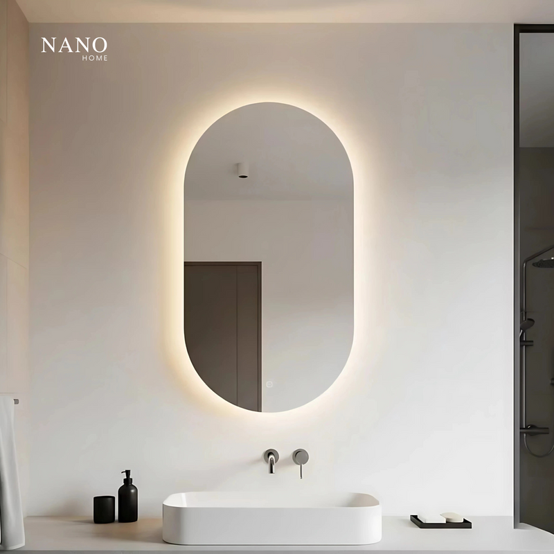 Espelho Oval de Parede com LED – Sofisticação e Iluminação Inteligente para Banheiro, Sala e Quarto