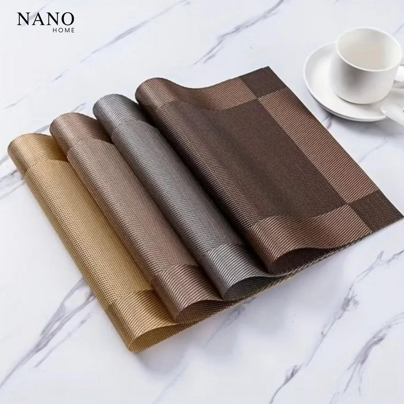Kit Jogo Americano em PVC Metalizado – Elegância e Praticidade para 4 ou 6 Lugares