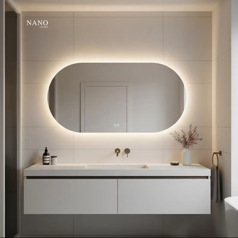Espelho Oval de Parede com LED – Sofisticação e Iluminação Inteligente para Banheiro, Sala e Quarto