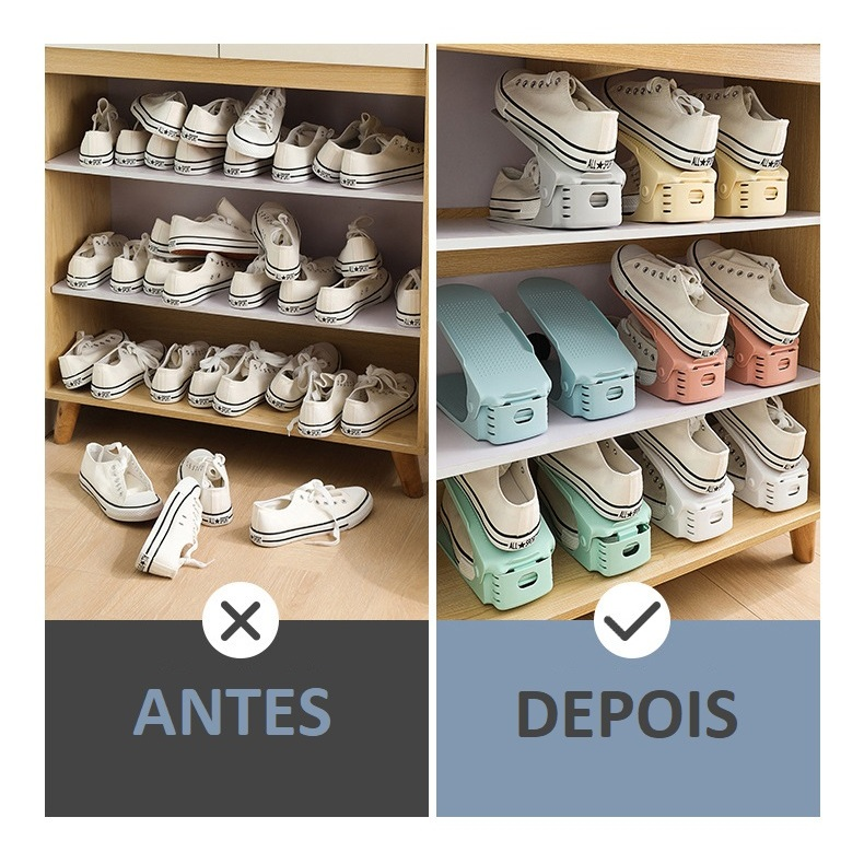 Kit 10 Organizadores de Sapatos Tênis com regulagem de altura Preto