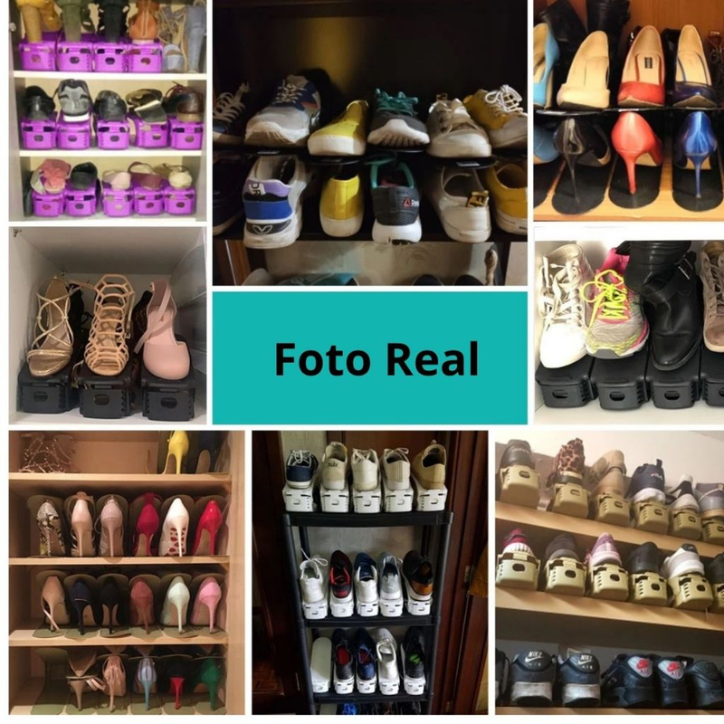 Kit 10 Organizadores de Sapatos Tênis com regulagem de altura Preto