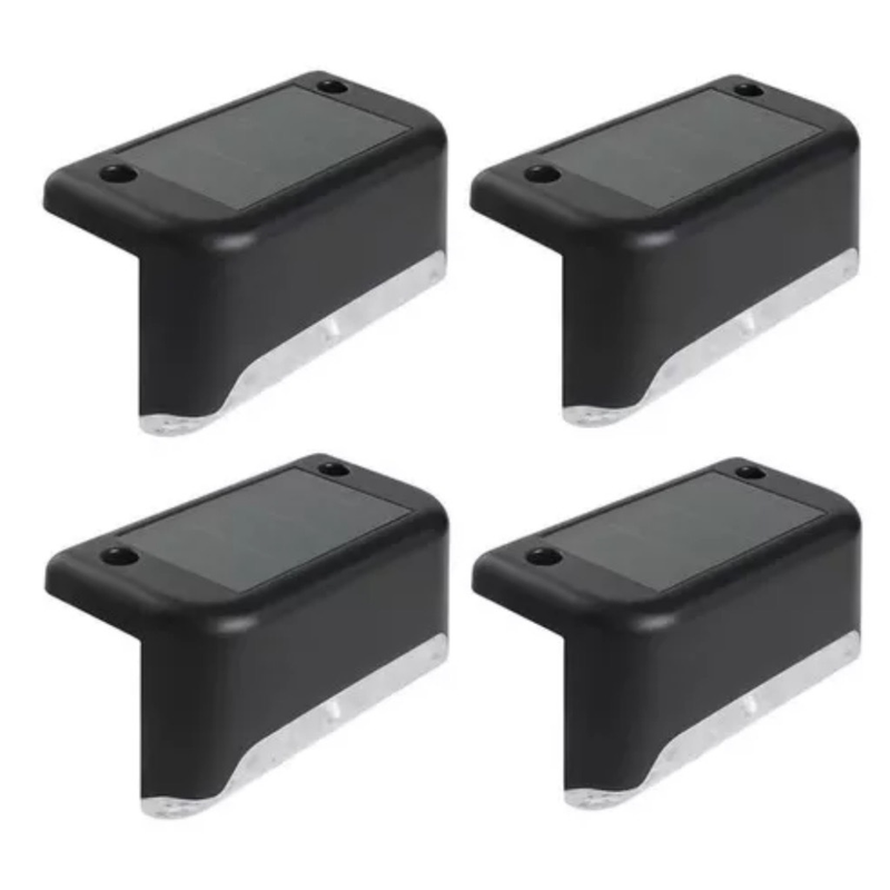 Kit 4 Balizador de Escada Energia Solar Luminaria LED Sobrepor Externo Preto