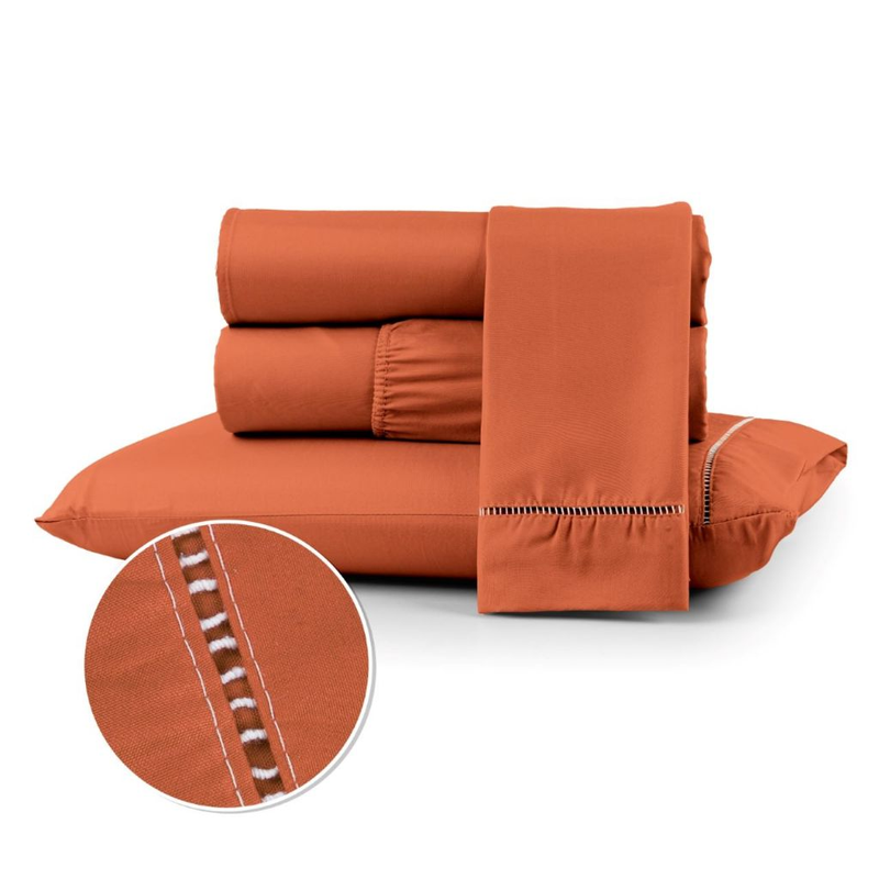 Kit Jogo Lençol Cama Box Casal Queen 400 fios Micropercal 03 Peças Ponto Palito