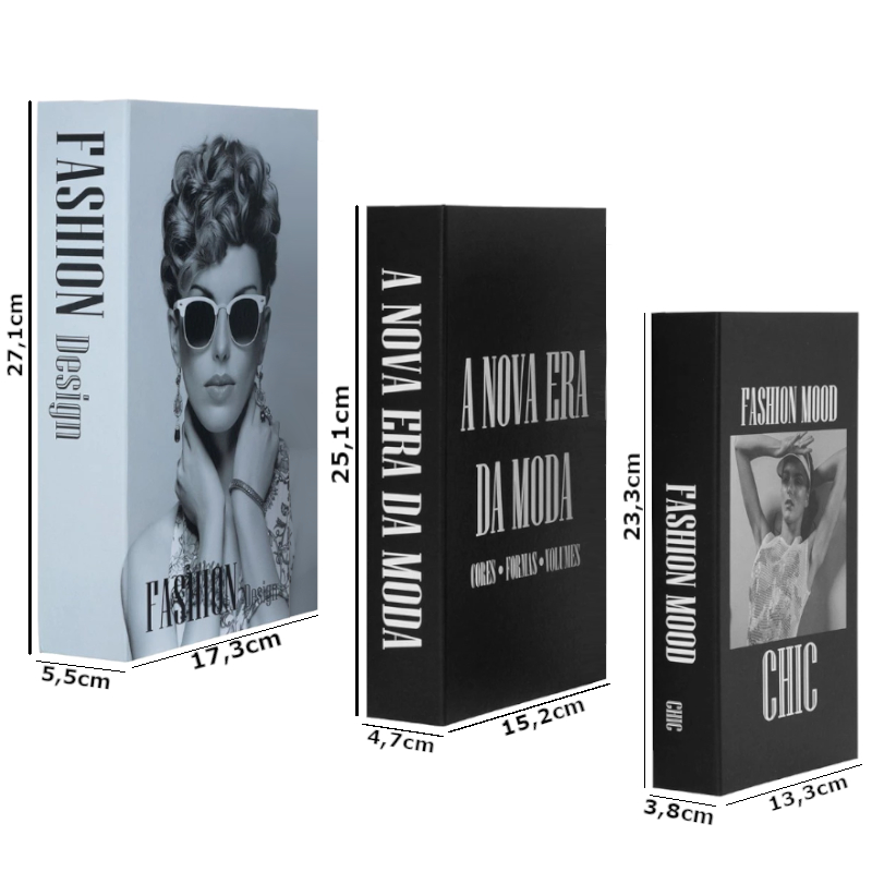 Kit Livro Falso 3 Caixas Fake Porta Objetos Decorativo Decoração Sala Quarto