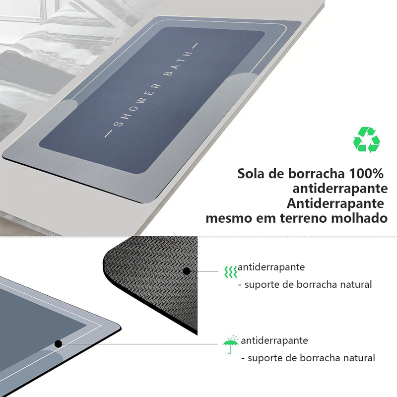 Kit Tapete Antiderrapante para Banheiro de Secagem Rápida e Super Absorvente - Para Banheiro E Porta De Entrada
