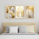 Kit com 3 Quadros Decorativos - Folhagem Dourada