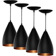 Kit 4 Pendentes Vegas   Preto Texturizado com Bronze