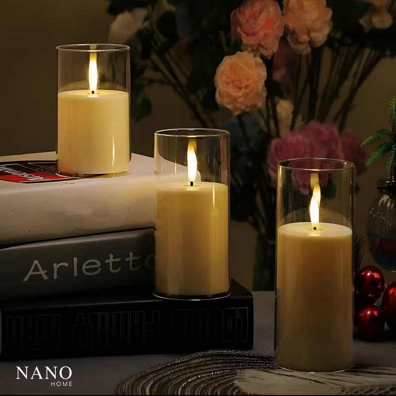 Trio de Velas LED com Castiçal – Decoração Sofisticada e Aconchegante